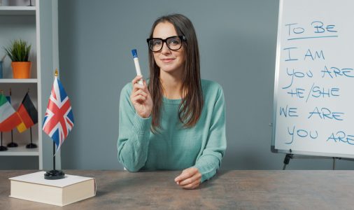 Professor teaching English grammar online